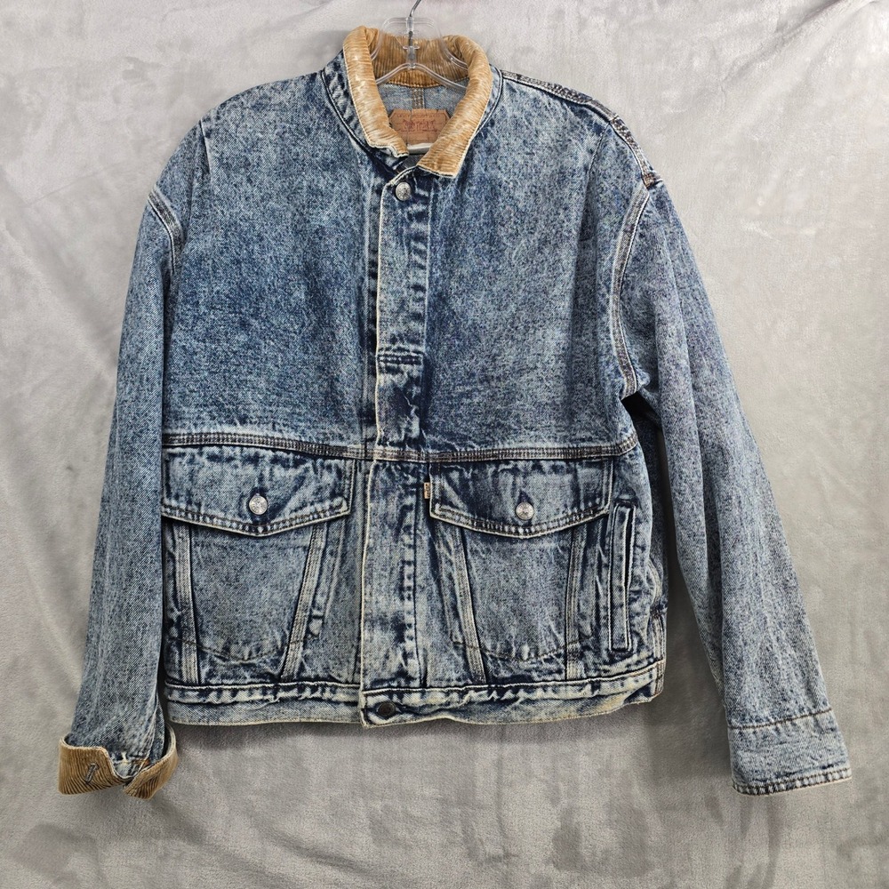 Vintage Levis Denim Jacket Acid Wash Corduroy Collar‎ Mens Size S Made in USA